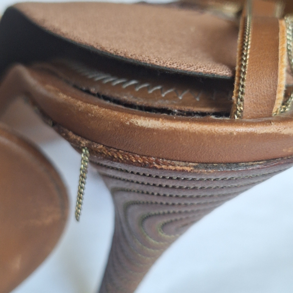 BOTTEGA VENETA TLC Tan Stiletto Heel Strappy Sandals Size 37/US 7 - Picture 11 of 14